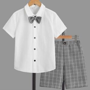 SHEIN Kids FANZEY Boys Bow Front Shirt & Plaid Print Shorts Size 10Y